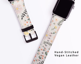 Spring Meadow Apple Watch-band dames - band met bloemen 40 mm 41 mm 38 mm 42 mm 44 mm 45 mm 46 mm 49 mm PU-leer serie 10 9 8 7 6 5 Wilde bloemen
