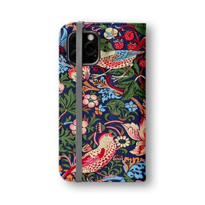 William Morris Strawberry Thief Phone Wallet For iPhone 15 Pro Max iPhone 14 13 mini 12 11 Samsung Galaxy S23 S22 S21 S20 Note Floral Card image 4