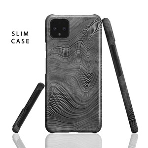 May include: Black phone case with a white wavy pattern. The case is designed to fit a phone with a triple camera lens. The text "SLIM CASE" is visible in the top left corner of the image.