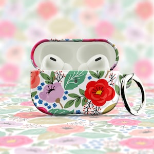 Flower Party AirPods Case - For Apple AirPods 1 2, AirPods Pro, Modern Floral Air Pod Cover with Metal Carabiner Keychain Ring Flower Power