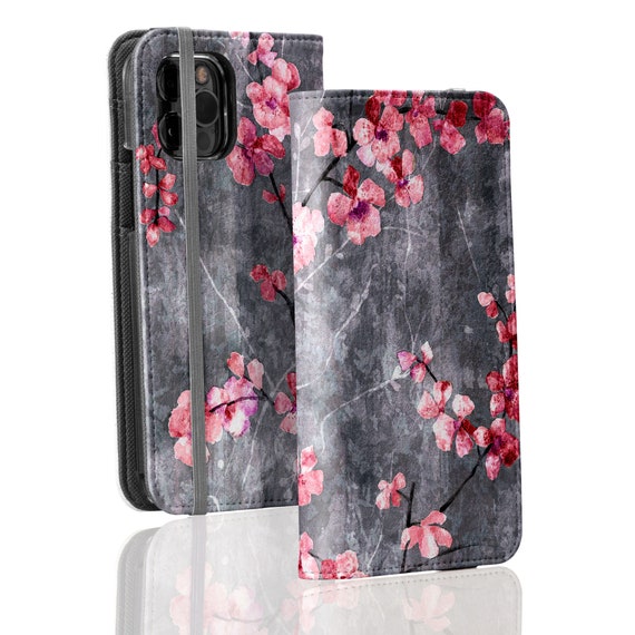 Cherry Blossom Premium Faux Leather Wallet Style Case 