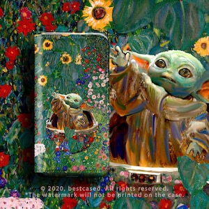 Cartera para teléfono Baby Yoda: para iPhone 16 Pro Max, iPhone 15 Pro, 14 Plus, 13, 12, 11 Star, Samsung Galaxy S25, S24, S23, S22, S21, S20, Klimt Floral War