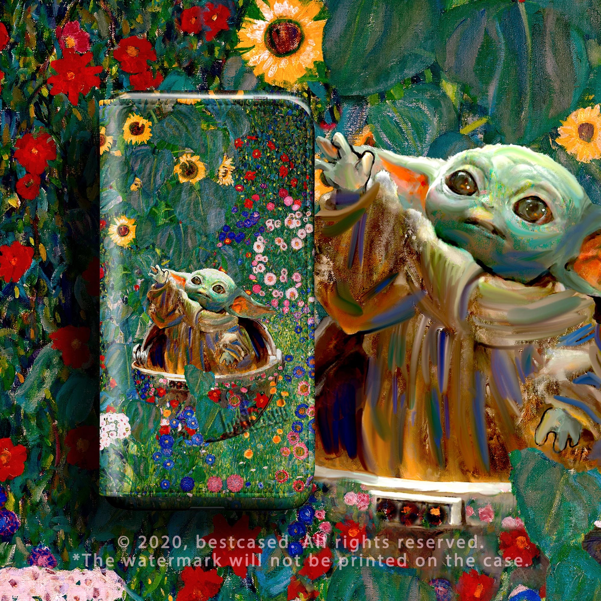 Baby Yoda Phone Wallet - For iPhone 16 Pro Max iPhone 15 Pro 14 Plus 13 12 11 Star Samsung Galaxy S25 S24 S23 S22 S21 S20 Klimt Floral War