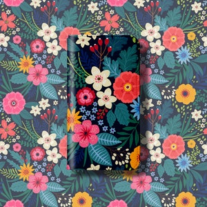 鮮やかな花柄の携帯ウォレット - iPhone 16 Pro Max iPhone 15 Pro 14 Plus 13 12 11 Samsung Galaxy S25 S24 S23 S22 S21 S20 20用 花柄カードケース