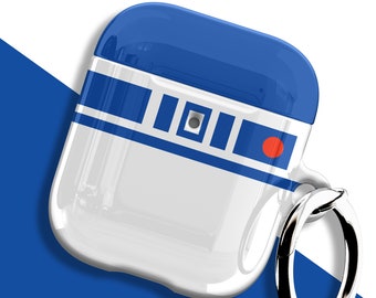 R2D2 AirPods Case - For Apple AirPods 1 2, AirPods Pro Air Pod Cover with Metal Carabiner Keychain Star Ring R2-D2 White Blue Men Girls Wars