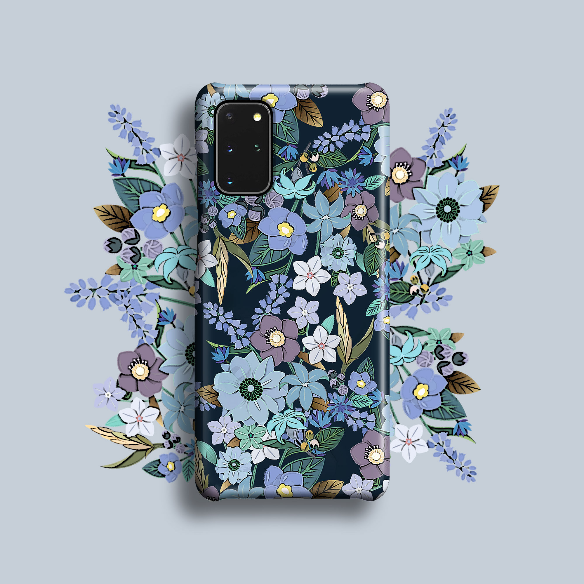 Jardin Bleu Wild Flowers Phone Case for Samsung Galaxy S24 Ultra S23 Plus  S22 S21 S20 FE S10 Note 20 Ultra S10e S9 S8 10 A71 A52 Floral 