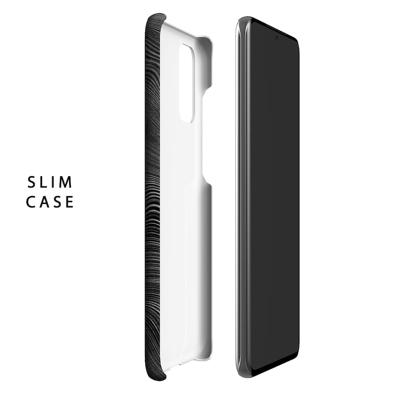 Puede incluir: Una funda para tel&eacute;fono con un patr&oacute;n en blanco y negro y un dise&ntilde;o delgado. La funda se muestra abierta y cerrada, revelando un interior blanco.