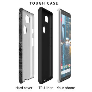 May include: A tough phone case with a black and white patterned hard cover and a black TPU liner. The case is designed to protect your phone from drops and scratches.