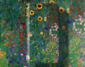 Gustav Klimt Farm Garden with Sunflowers Phone Wallet - For iPhone 15 Pro Max 14 Pro 13 mini 12 11 Samsung Galaxy S23 S22 S21 Floral Card