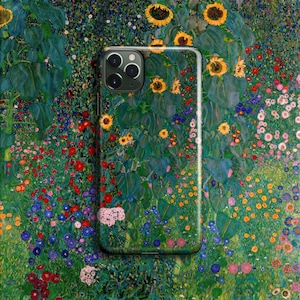 Gustav Klimt Farm Garden with Sunflowers Phone Case -For iPhone 16 Pro Max 16e MagSafe iPhone 15 Pro 14 Plus 13 12 11 SE XR X XS 8 7 Floral