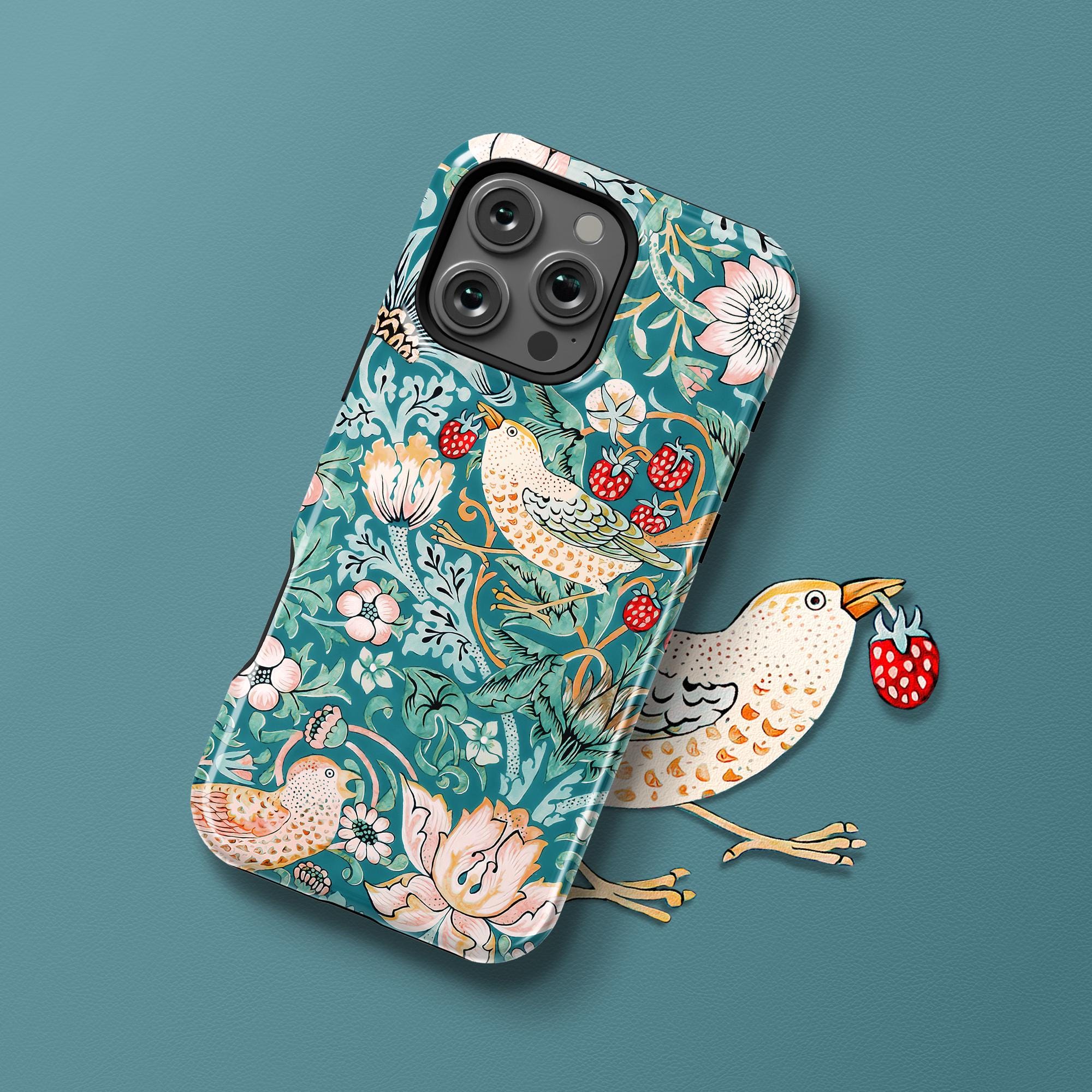 William Morris Strawberry Thief in Teal Phone Case - for Apple