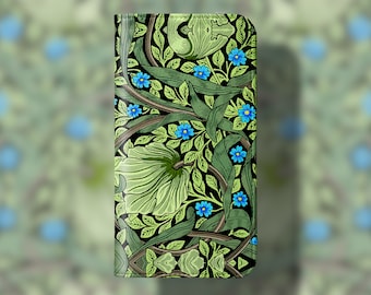 William Morris Forget Me Not Phone Wallet - For iPhone 16 Pro Max iPhone 15 Pro 14 13 12 11 Samsung Galaxy S25 S24 S23 S22 S21 S20 Card