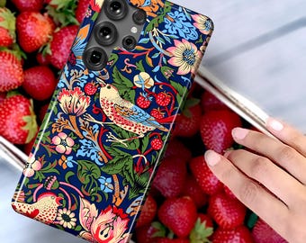 William Morris Strawberry Thief Phone Case - For Samsung GalaxyS26 Ultra S25 Plus S24 S23 S22 S21 S20 FE Note 20 Floral Bird