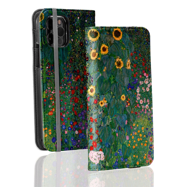 Gustav Klimt Farm Garden with Sunflowers Phone Wallet For iPhone 15 Pro Max 14 Pro 13 mini 12 11 Samsung Galaxy S23 S22 S21 Floral Card image 2