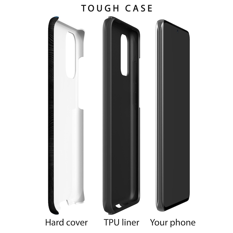 May include: A tough phone case with a hard cover and a TPU liner. The case is black and has a textured design. The phone is not included.