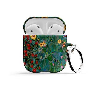 Gustav Klimt Farm Garden with Sunflowers AirPods Case - For Apple AirPods 1 2, AirPods Pro Floral Air Pod with Metal Carabiner Keychain Ring