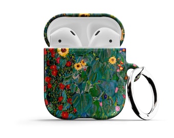 Gustav Klimt Farm Garden with Sunflowers AirPods Case - For Apple AirPods 1 2, AirPods Pro Floral Air Pod with Metal Carabiner Keychain Ring