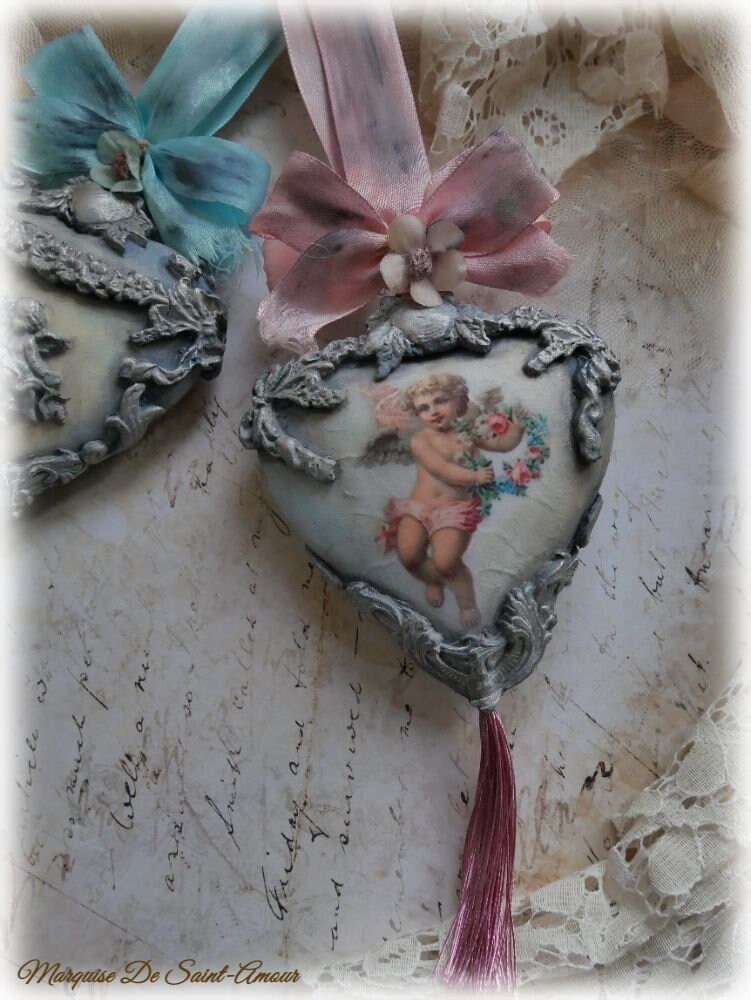 Décoration Coeur Ange Rose Romantique Baroque, Décoration Anges, Ornement Baroque Romantique, Artisa