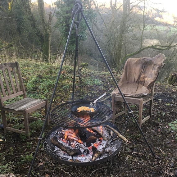 Large Campfire Tripod Firepit Set With Grill Etsy