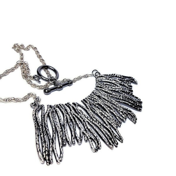 Antique Silver Modern Bohemian Bib Necklace