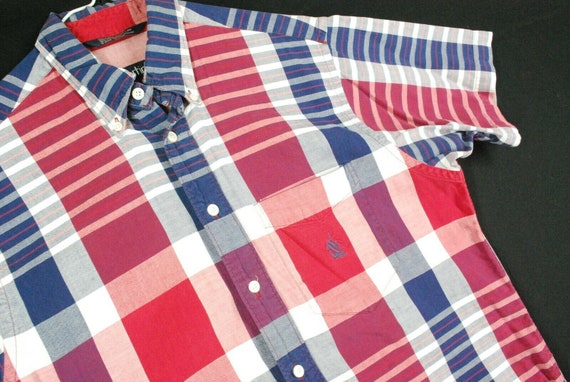 Nautica Mens Short Sleeve Large Plaid Button Down Shirt