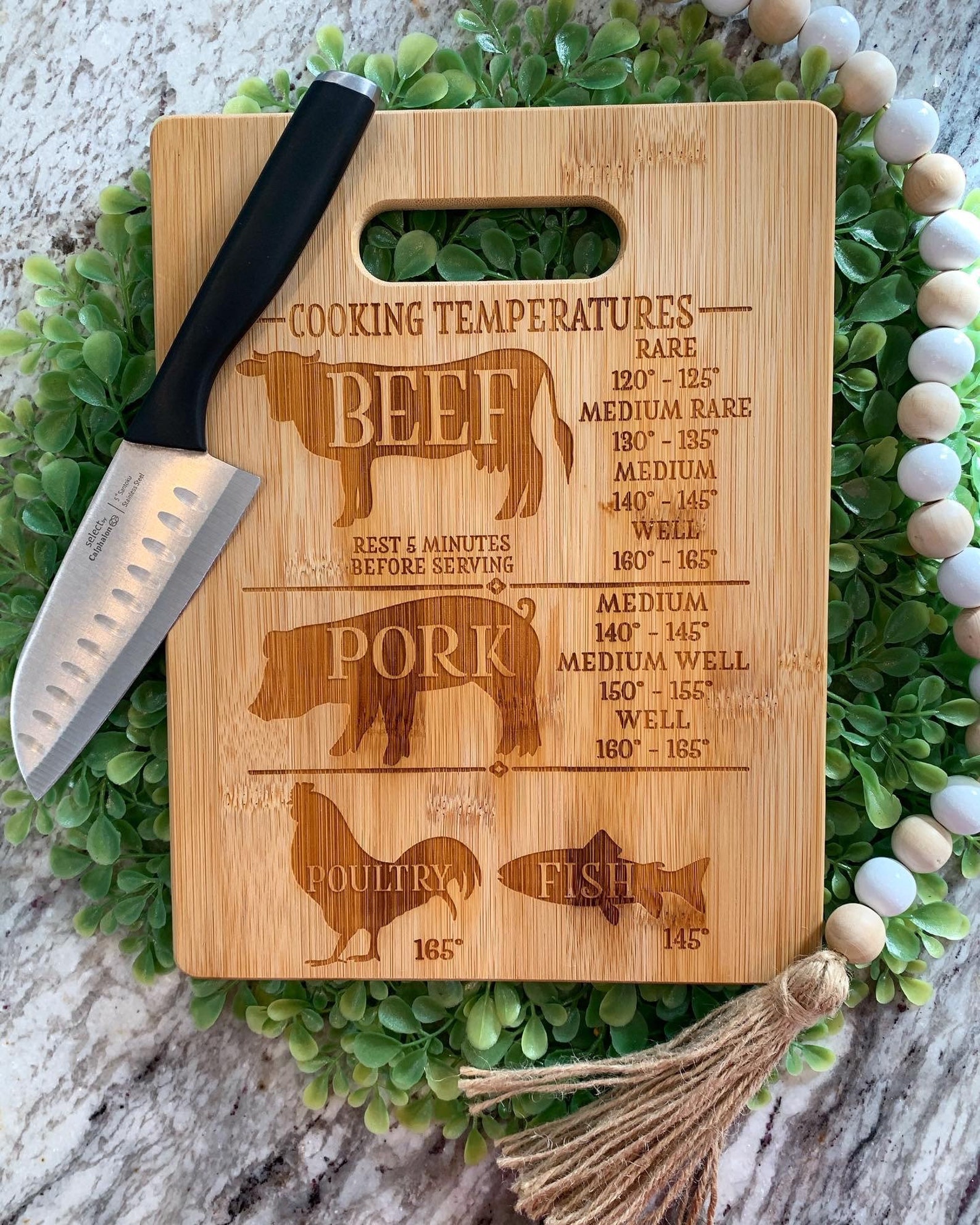 Meat Temperature Cutting Board Etsy
