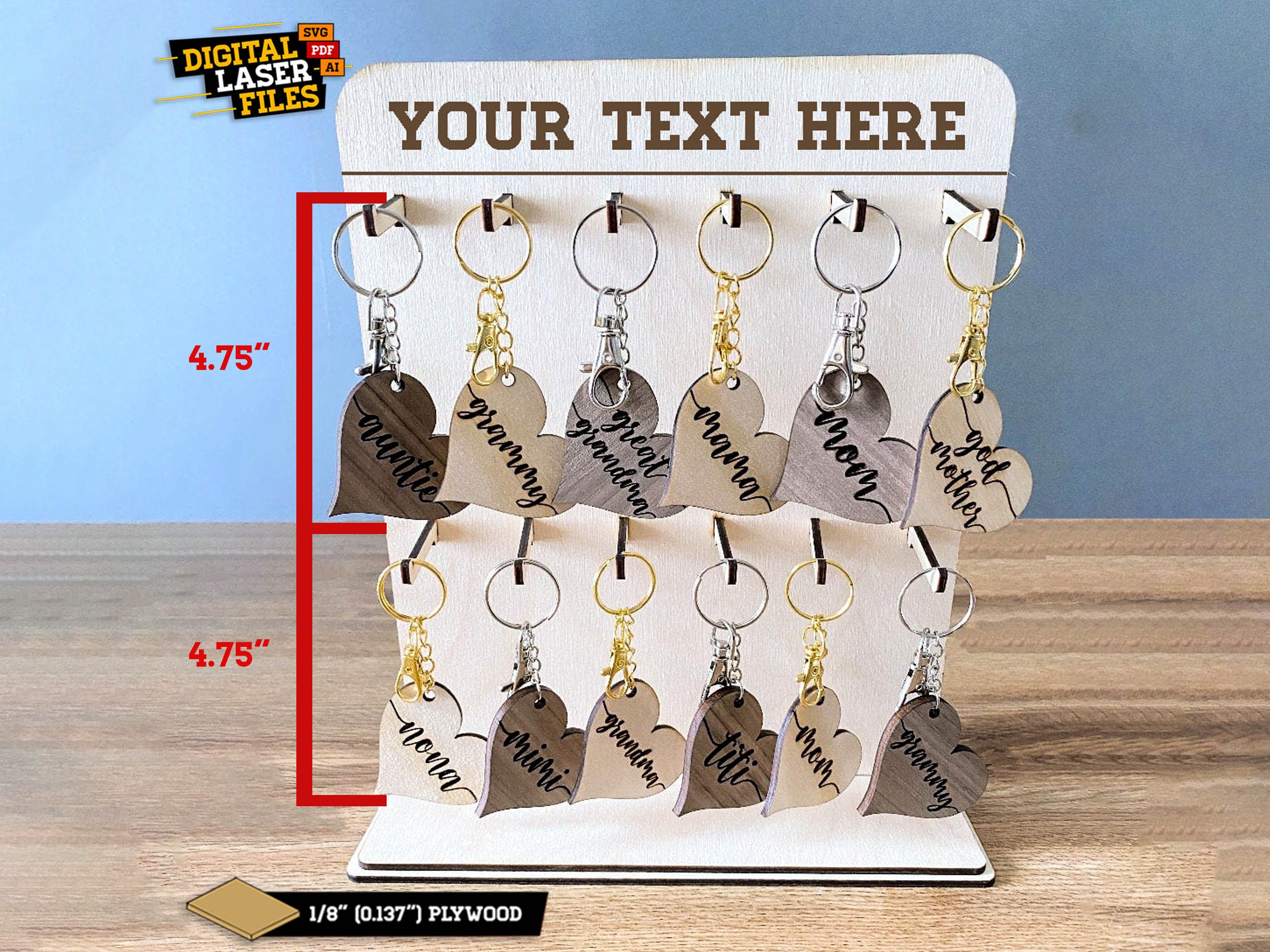Display Stand for Wristlet Keychains Double Sided With Wood Pendant Basket  SVG File Glowforge Laser Cutter 
