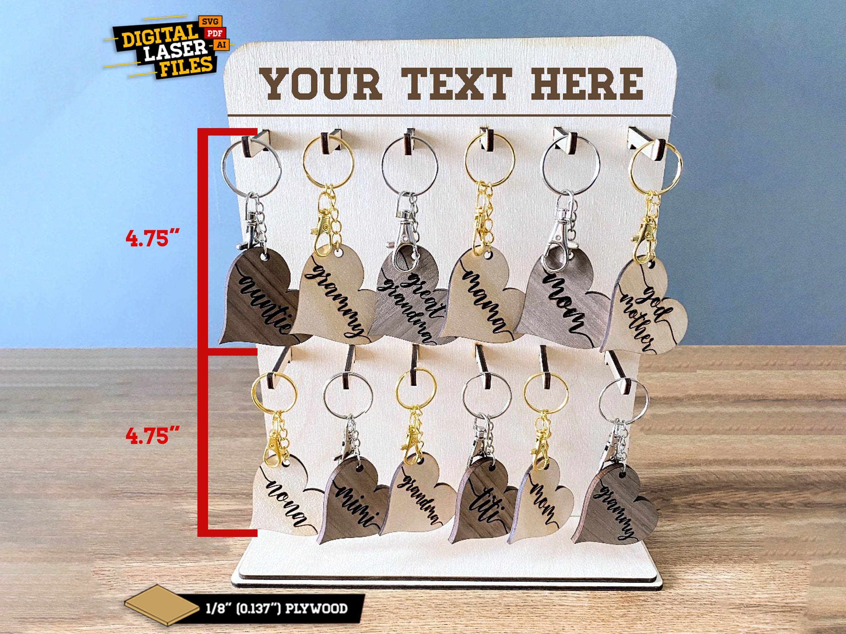 Double Keychain Stand SVG + Ai Laser Cut Files -- INSTANT DOWNLOAD
