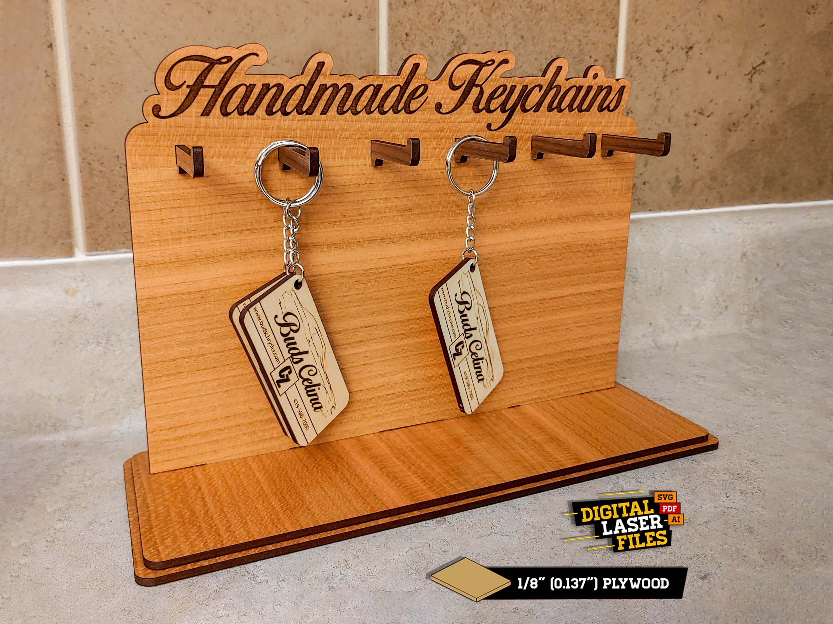 Keychain Stand SVG + Ai Laser Cut Files -- INSTANT DOWNLOAD