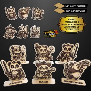 Ensemble de 3 fichiers Mighty Pandas SVG + Ai découpés au laser -- TÉLÉCHARGEMENT IMMÉDIAT