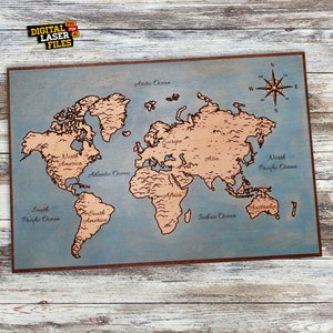Wereldkaart SVG + Ai Laser Cut Files -- INSTANT DOWNLOAD