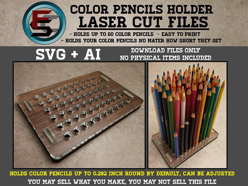 Download Color Pencils Holder SVG Ai Laser Cut Files INSTANT | Etsy