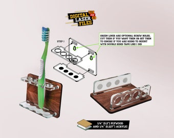 Hanging Toothbrush Holder SVG + Ai Laser Cut Files -- INSTANT DOWNLOAD