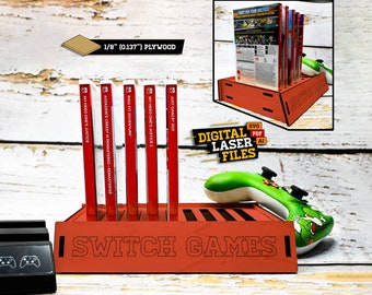 Display Stand for Switch Game Boxes SVG + Ai Laser Cut Files -- INSTANT DOWNLOAD