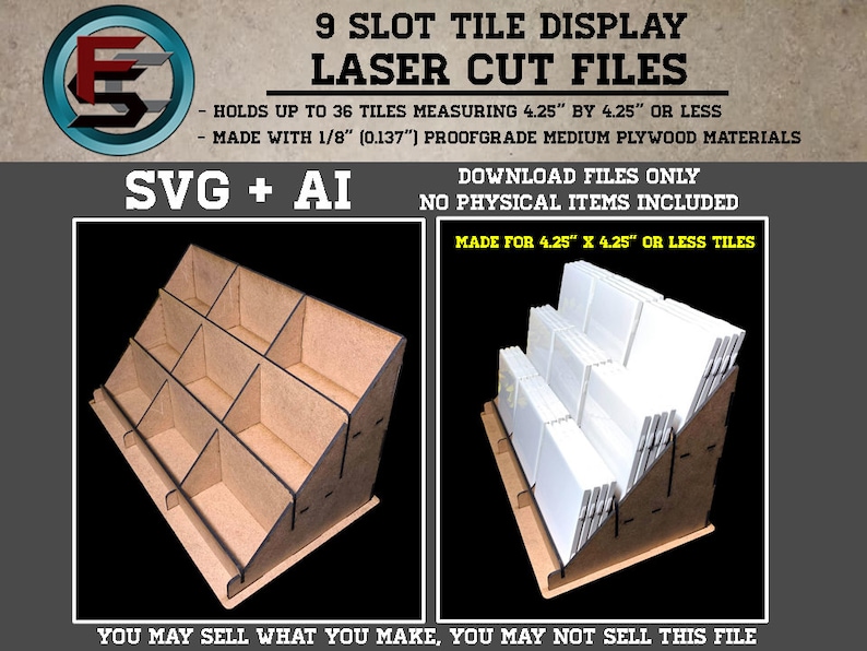 9 Slot Tile Display SVG Ai Laser Cut Files INSTANT DOWNLOAD image 5
