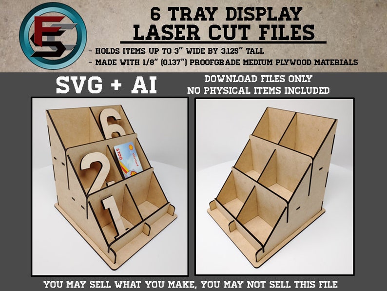 6 Tray Display SVG Ai Laser Cut Files INSTANT DOWNLOAD image 7