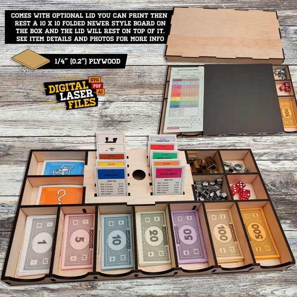 Board Game Bank Box SVG + Ai Laser Cut Files -- INSTANT DOWNLOAD