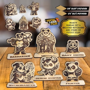 Mighty Pandas Set 4 Archivos de corte láser SVG + Ai -- DESCARGA INSTANTÁNEA