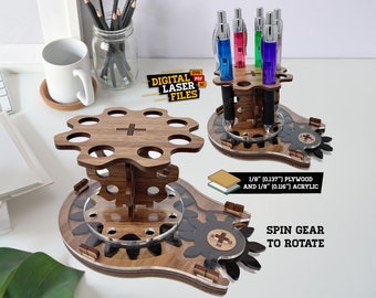 Cog work pen holder SVG + Ai Laser Cut Files -- DESCARGA INSTANTE