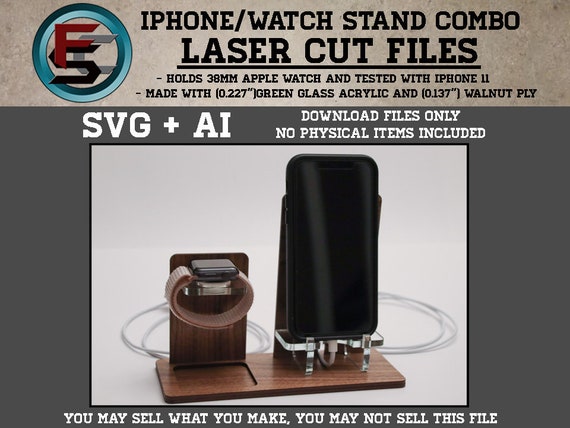 INSTANT DOWNLOAD iPhoneWatch Stand Combo SVG Ai Laser Cut Files