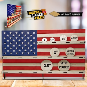 Challenge Coin Flag Holder SVG + Ai Laser Cut Files -- INSTANT DOWNLOAD