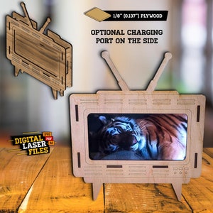 Retro TV Phone Holder svg + Ai Laser Cut Files -- INSTANT DOWNLOAD