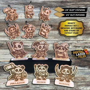 Mighty Pandas conjunto 1 arquivos SVG + Ai cortados a laser - DOWNLOAD INSTANTÂNEO