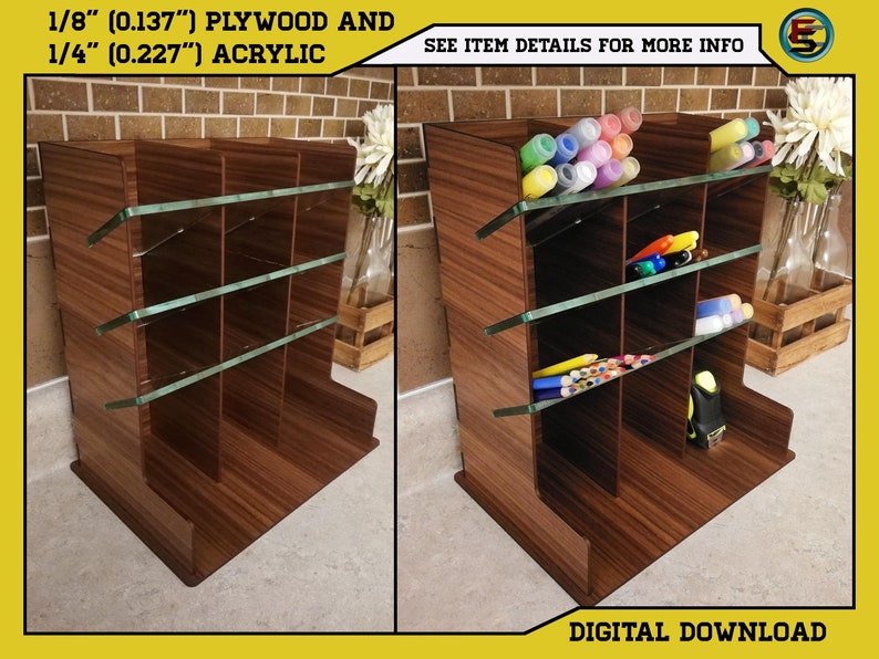 Puede incluir: Un organizador de madera con estantes de acr&iacute;lico transparente, ideal para guardar bol&iacute;grafos, l&aacute;pices y otros art&iacute;culos de oficina. El organizador est&aacute; hecho de madera contrachapada de 1/8 de pulgada y acr&iacute;lico de 1/4 de pulgada.  "VER DETALLES DEL ART&Iacute;CULO PARA M&Aacute;S INFORMACI&Oacute;N" est&aacute; impreso en la parte superior del organizador.