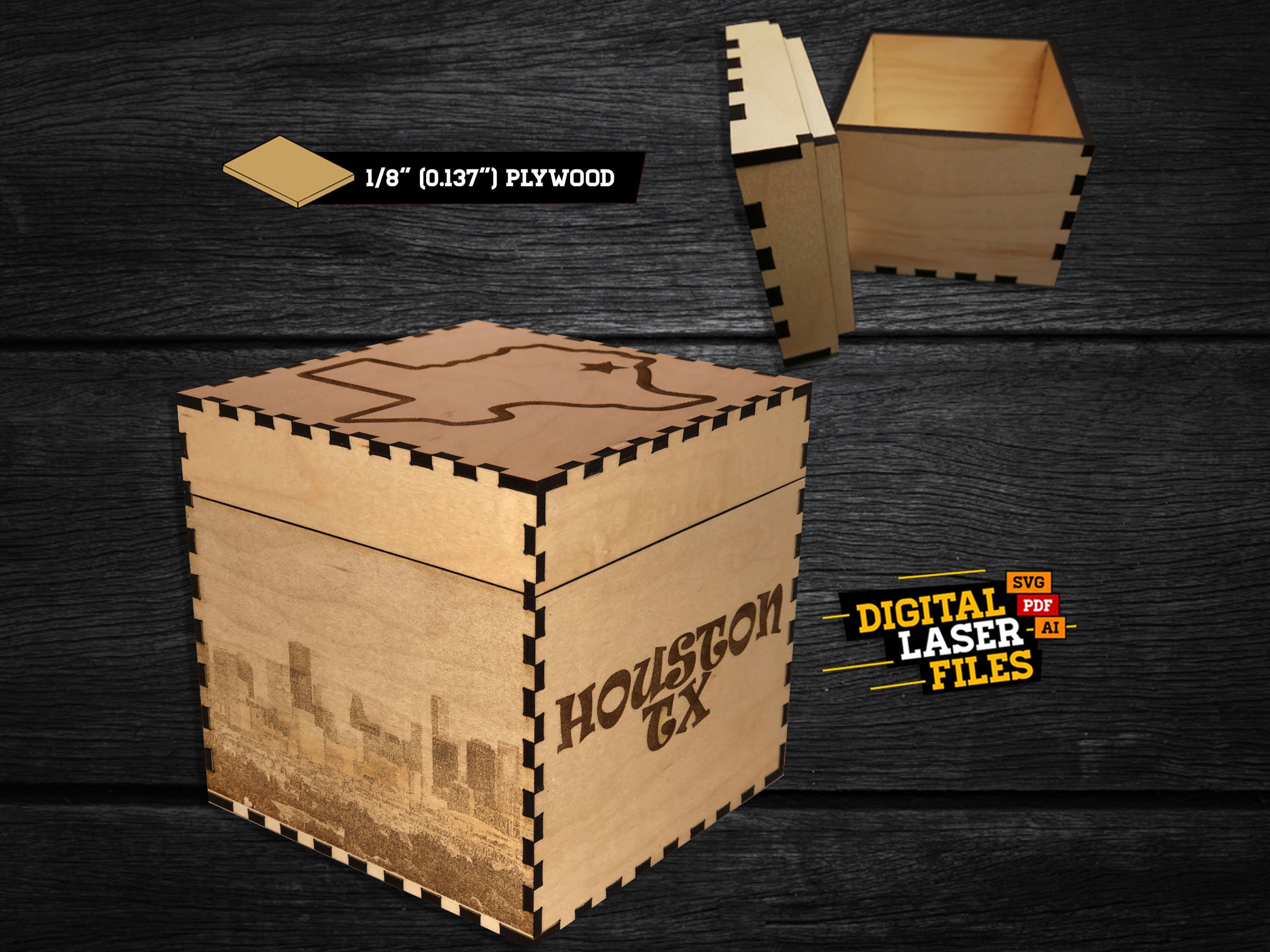 Large Inverted Drop Top Box SVG + Ai Laser Cut Files -- INSTANT