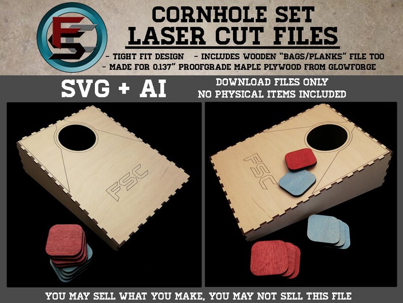 Cornhole Set SVG + Ai Laser Cut Files -- INSTANT DOWNLOAD 