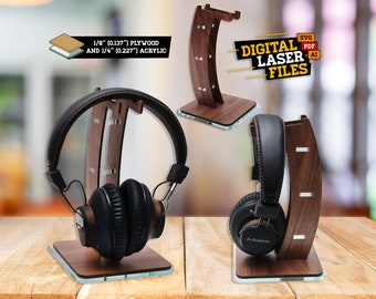 Headphone Stand SVG + Ai Laser Cut Files -- INSTANT DOWNLOAD
