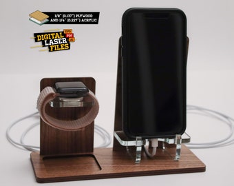 iPhone/Watch Stand Combo SVG + Ai Laser Cut Files -- INSTANT DOWNLOAD