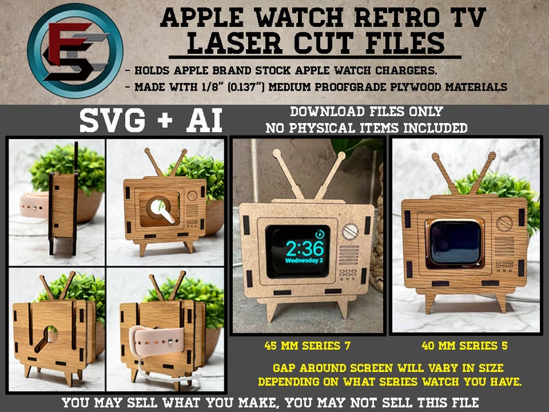 Apple Watch Retro TV Stand Svg Ai Laser Cut Files INSTANT Etsy