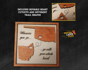 May include: A wooden sign with a cutout of the states of Ohio and Oklahoma. The sign says "Wherever you go... go with your whole heart".